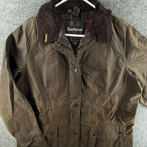 Barbour Classic Beadnell Waxed Jacket Size 14 US Green Women Full Zip Pockets